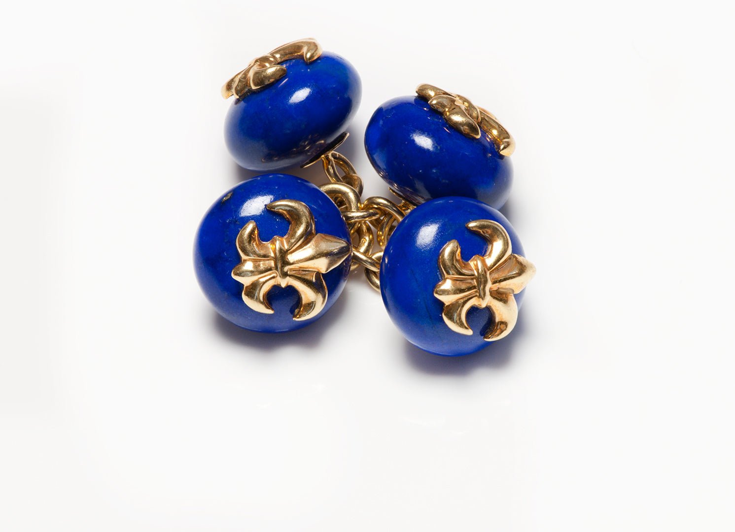 Trianon 18K Gold Fleur De Lis Lapis Double Sided Chain Cufflinks