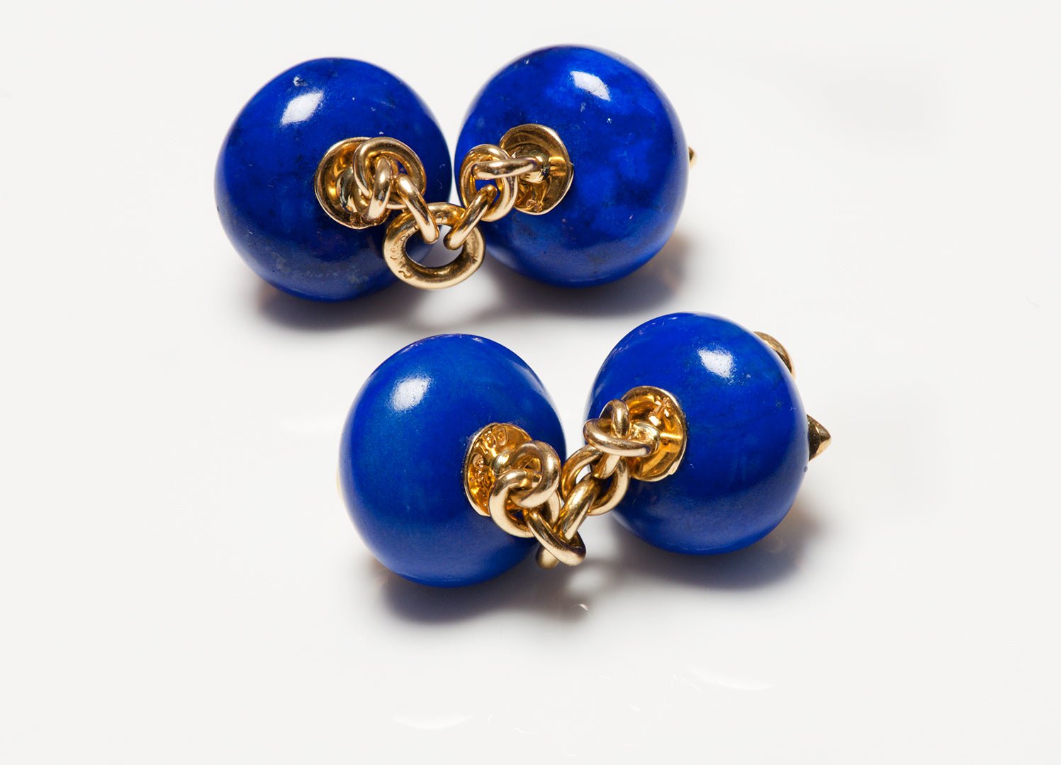 Trianon 18K Gold Fleur De Lis Lapis Double Sided Chain Cufflinks