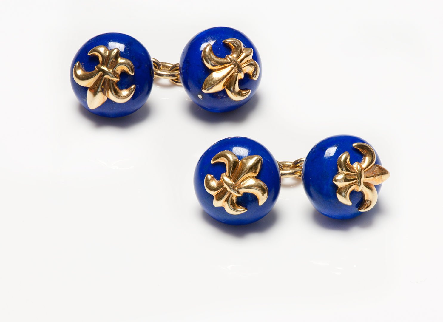 Trianon 18K Gold Fleur De Lis Lapis Double Sided Chain Cufflinks