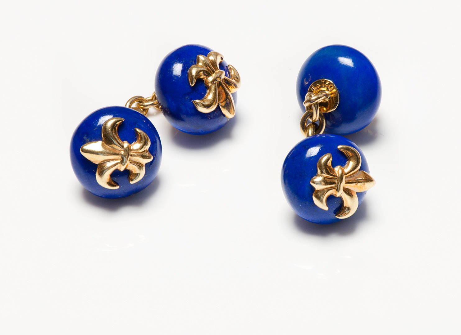 Trianon 18K Gold Fleur De Lis Lapis Double Sided Chain Cufflinks