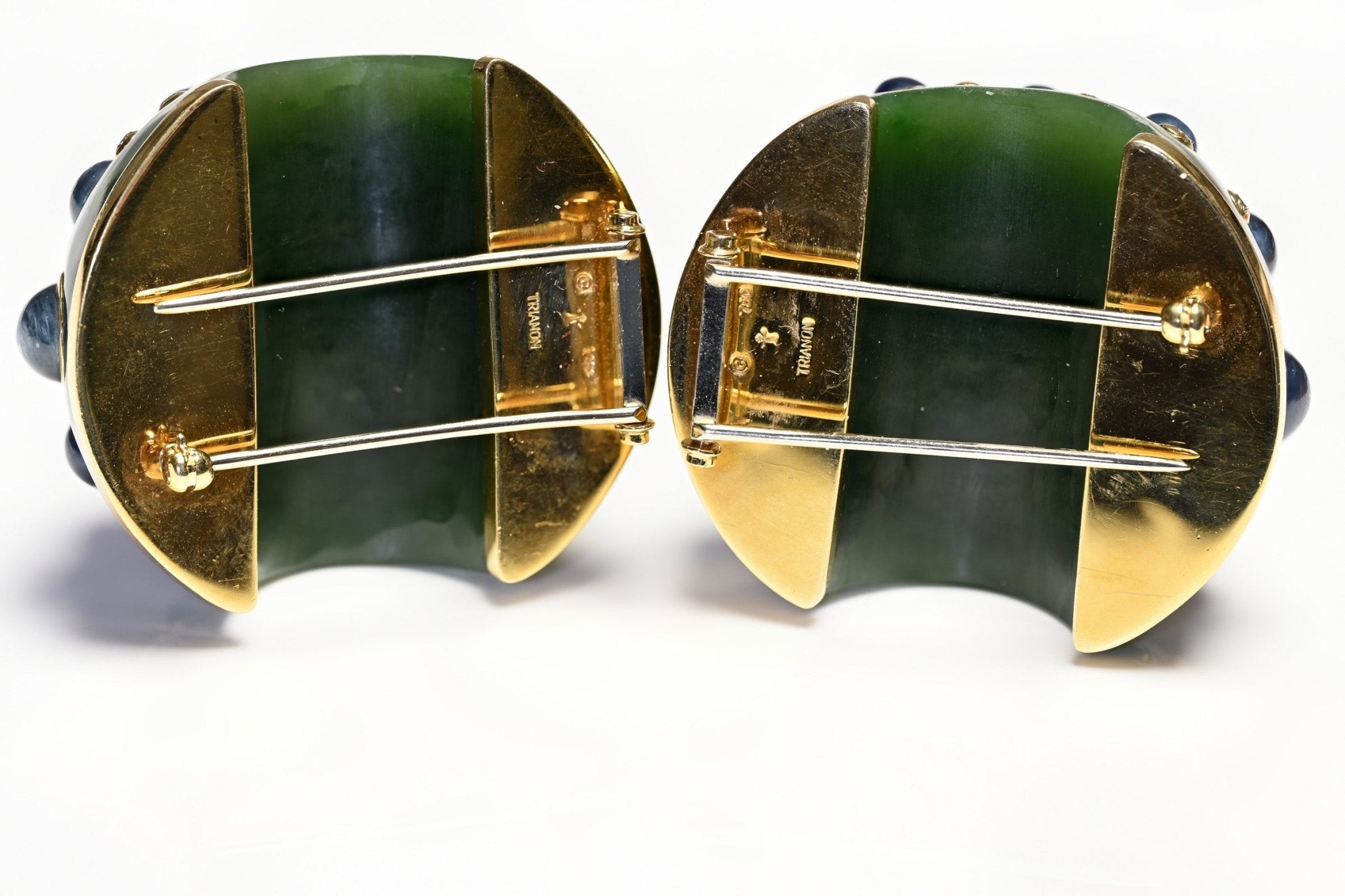 Trianon 18K Gold Jade Sapphire Diamond Clip Brooches