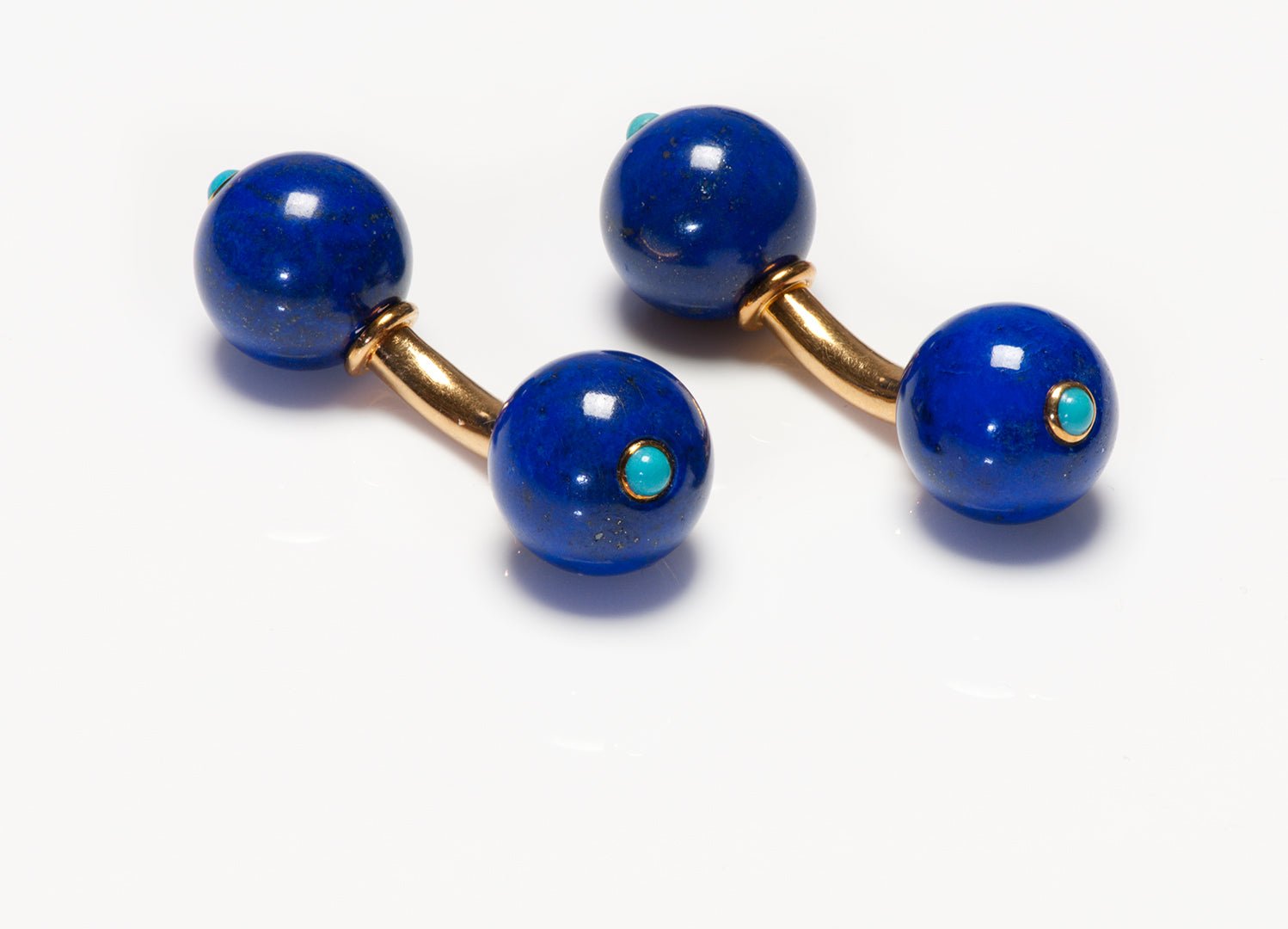 Trianon 18K Gold Lapis Turquoise Ball Double Sided Cufflinks