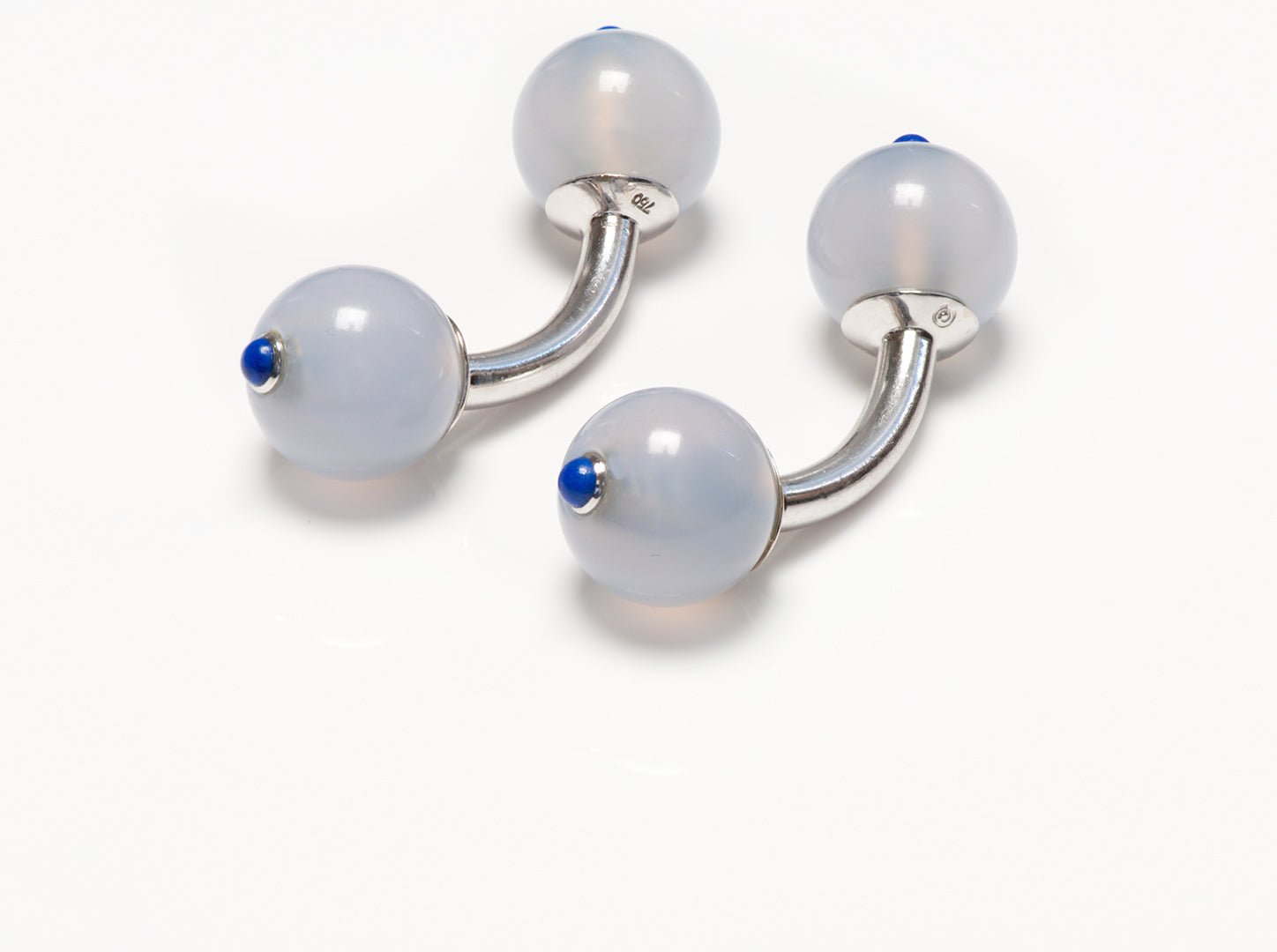 Trianon 18K White Gold Chalcedony Lapis Ball Cufflinks