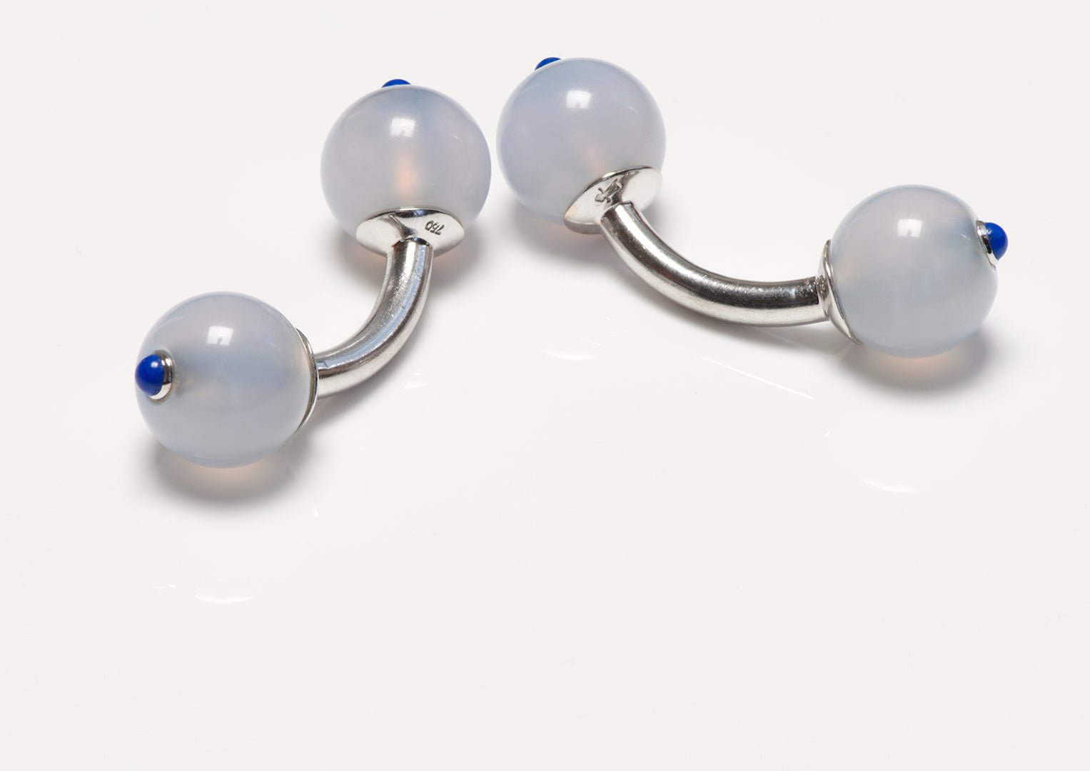 Trianon 18K White Gold Chalcedony Lapis Ball Cufflinks