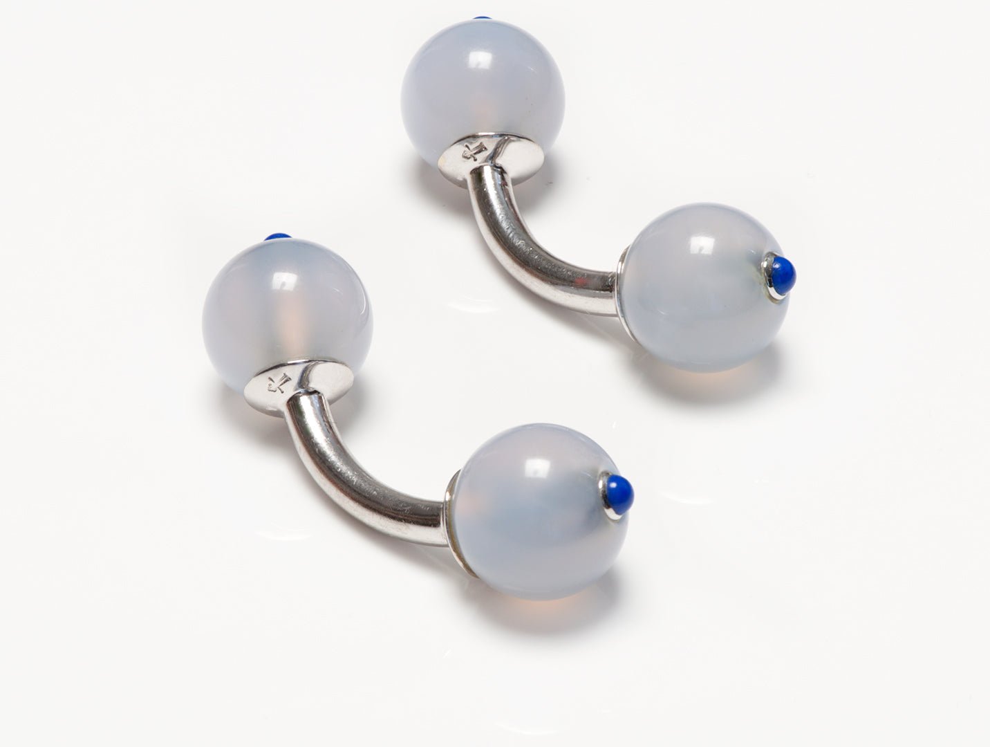 Trianon 18K White Gold Chalcedony Lapis Ball Cufflinks