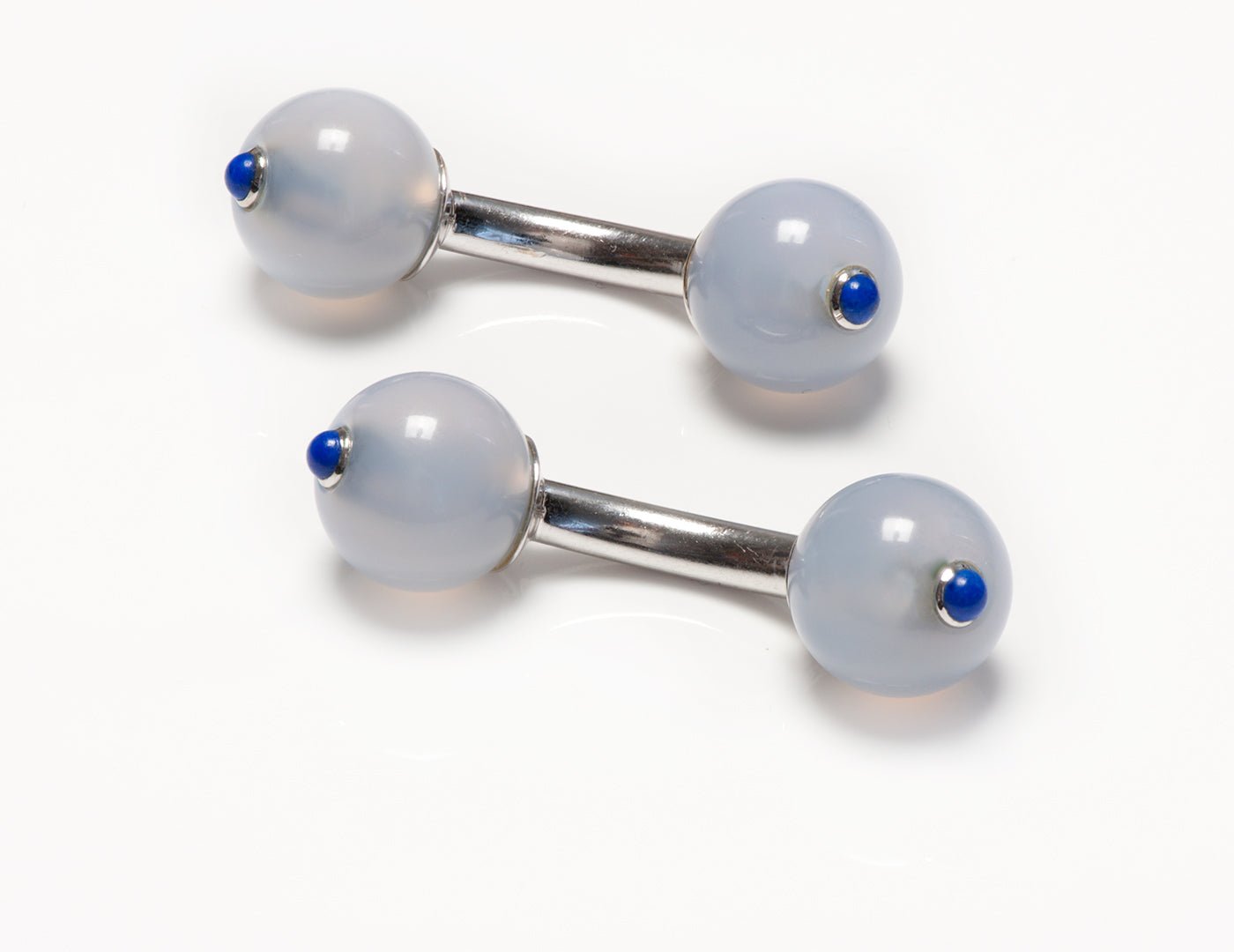 Trianon 18K White Gold Chalcedony Lapis Ball Cufflinks