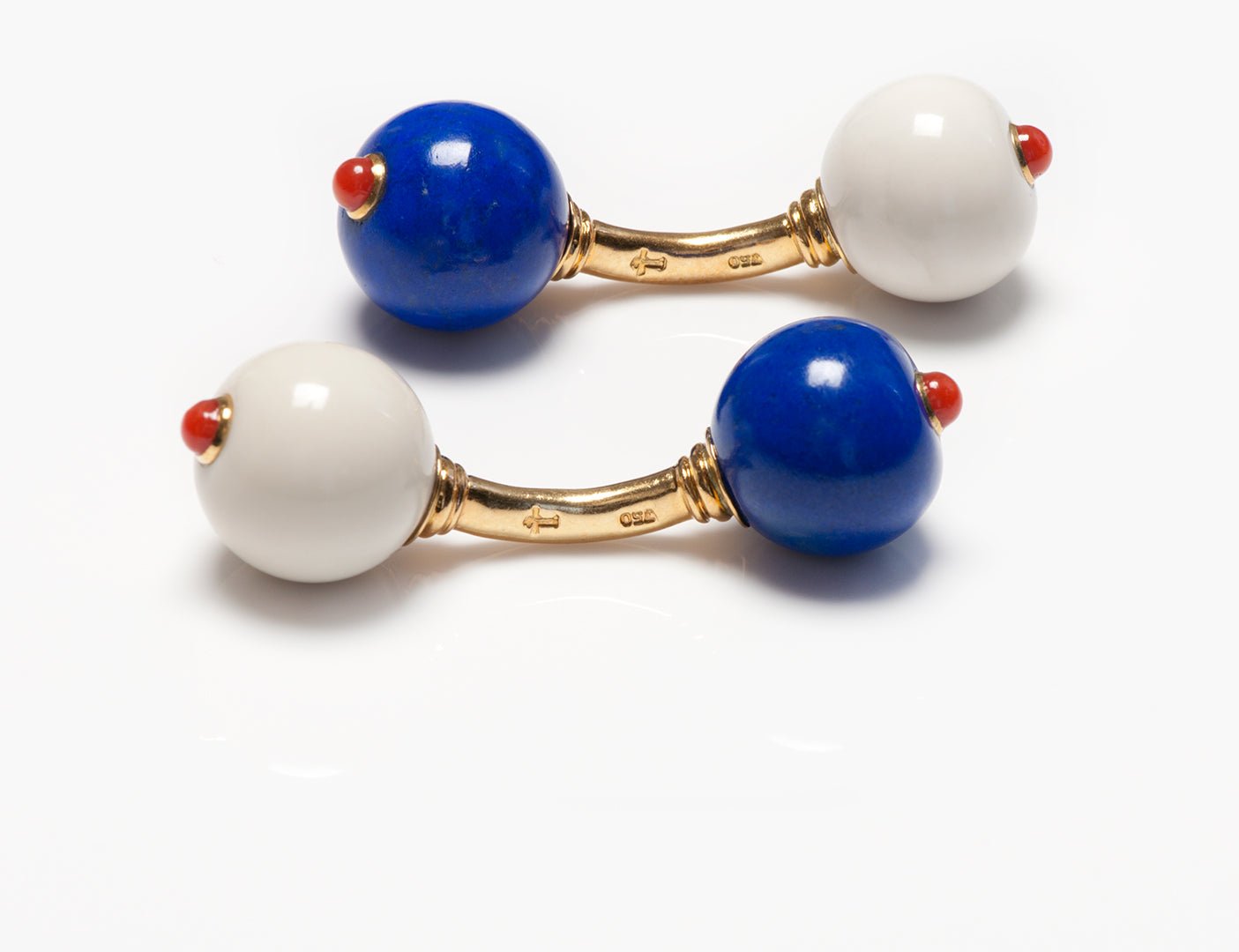 Trianon 18K Yellow Gold Lapis Coral Ball Cufflinks