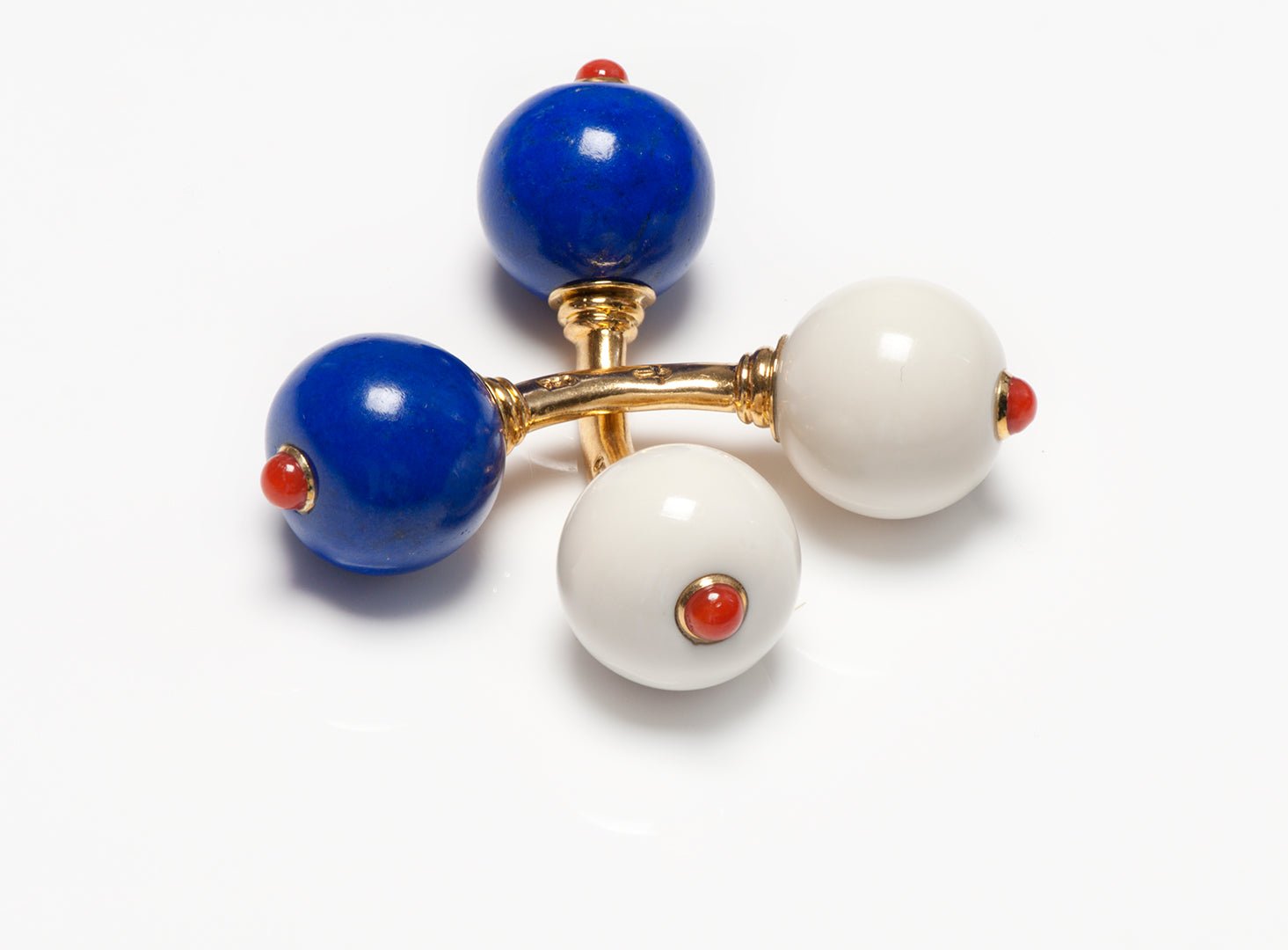 Trianon 18K Yellow Gold Lapis Coral Ball Cufflinks