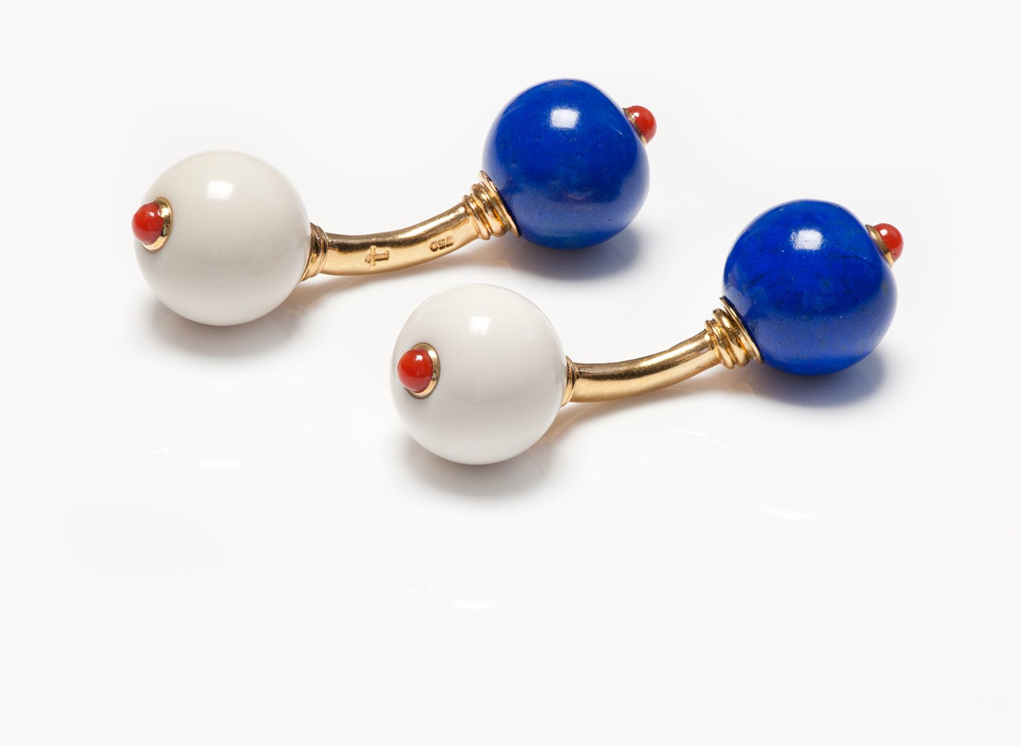 Trianon 18K Yellow Gold Lapis Coral Ball Cufflinks