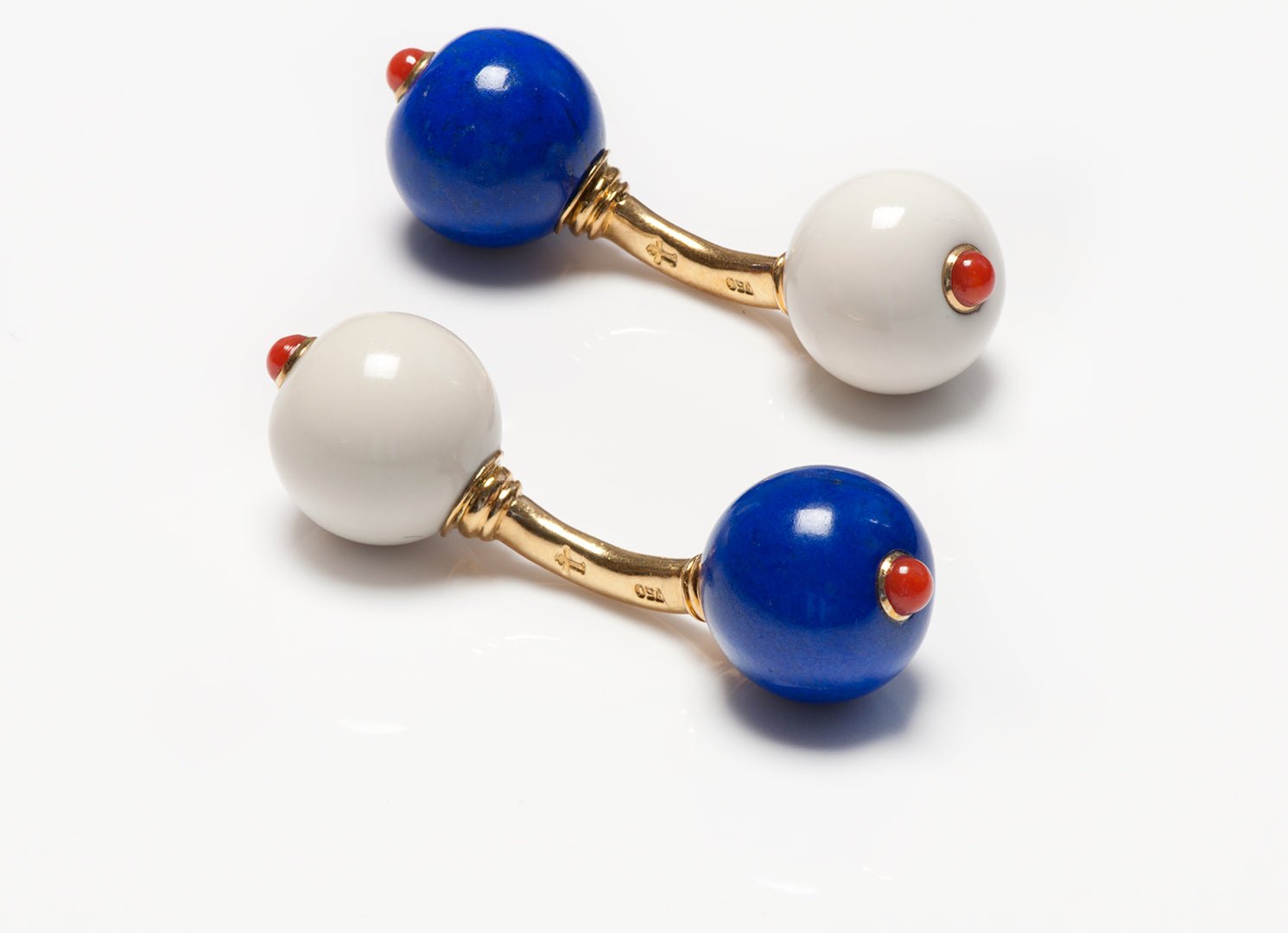 Trianon 18K Yellow Gold Lapis Coral Ball Cufflinks