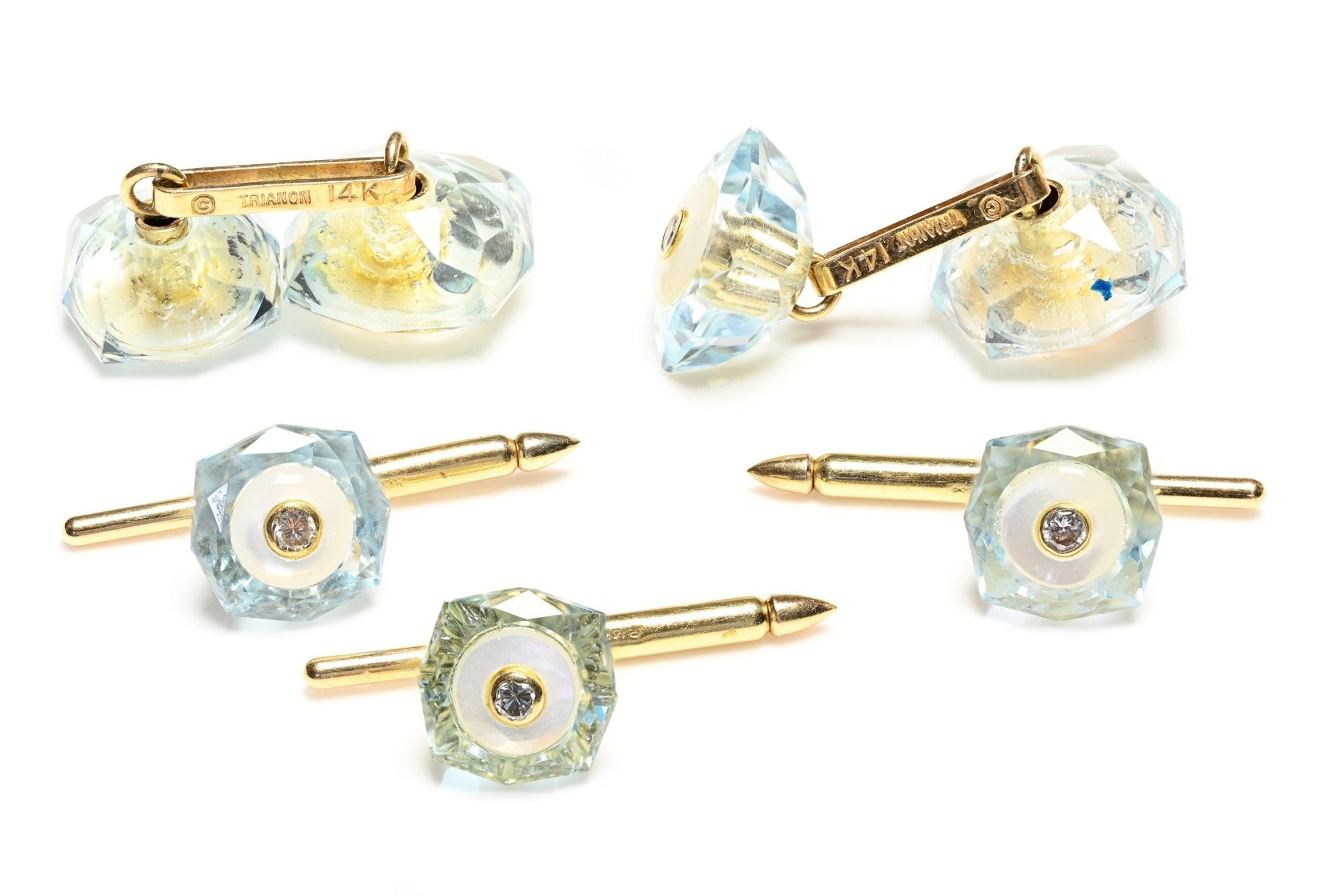 Trianon Blue Topaz Diamond Cufflink Stud Set