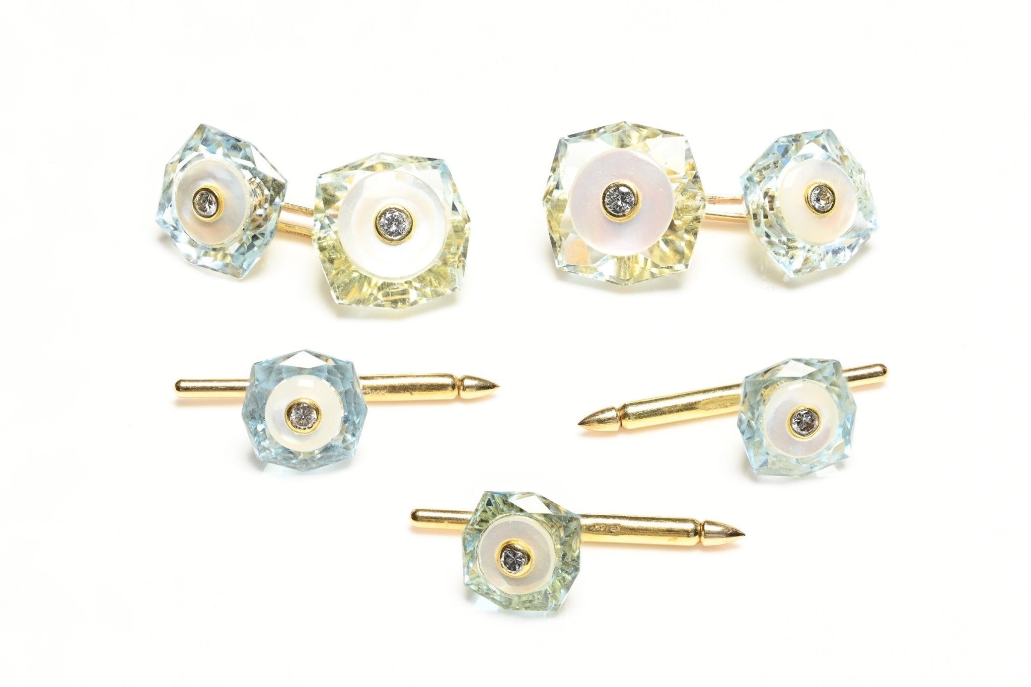 Trianon Blue Topaz Diamond Cufflink Stud Set