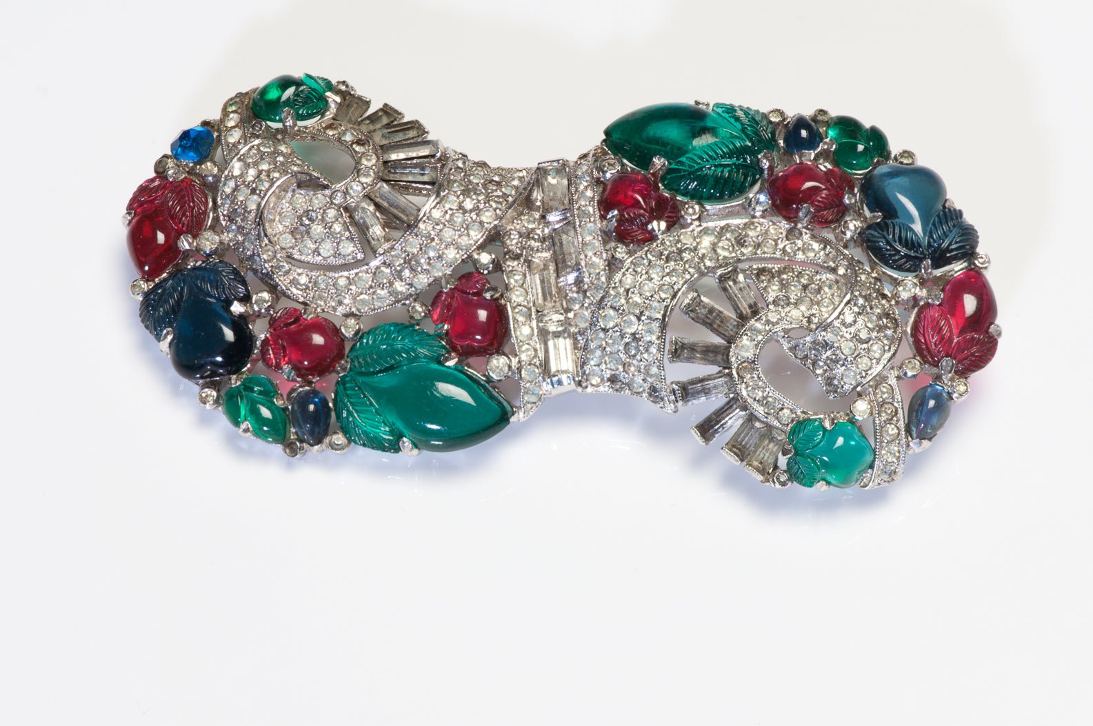 Trifari 1930’s Alfred Philippe KTF Tutti Frutti Red Green Blue Crystal Brooch