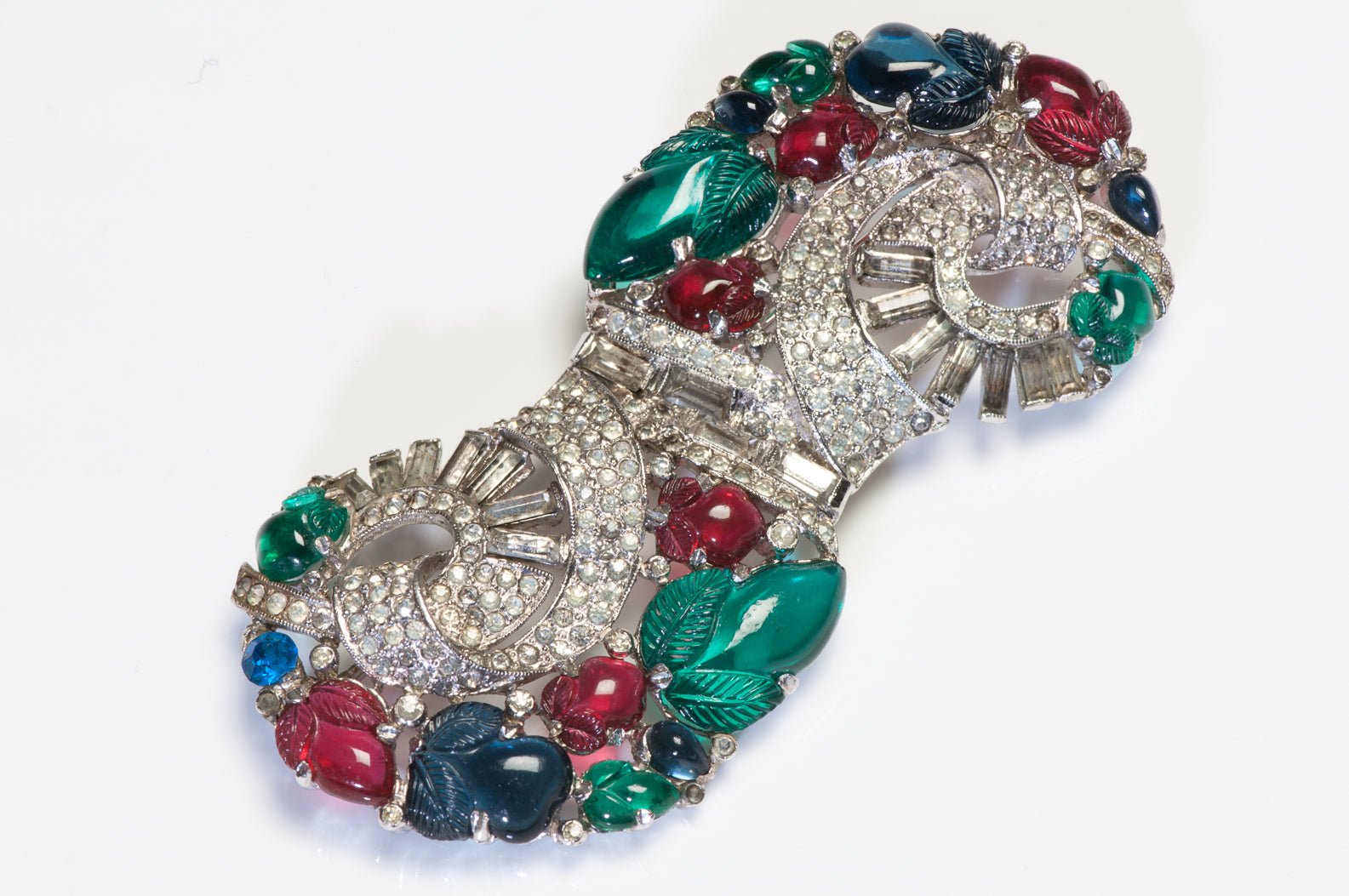 Trifari 1930’s Alfred Philippe KTF Tutti Frutti Red Green Blue Crystal Brooch
