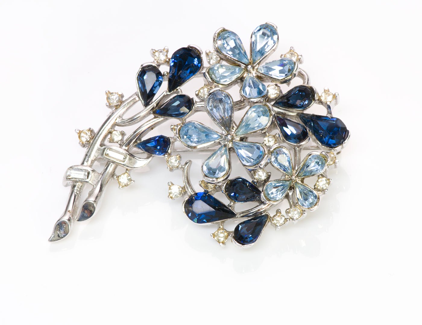 Trifari 1940’s Alfred Philippe Blue Crystal Flower Brooch