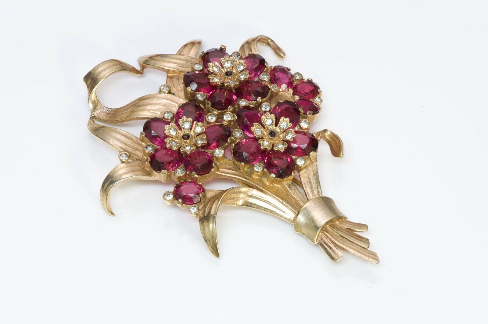 TRIFARI 1940’s Alfred Philippe Red Crystal Flower Pin Brooch