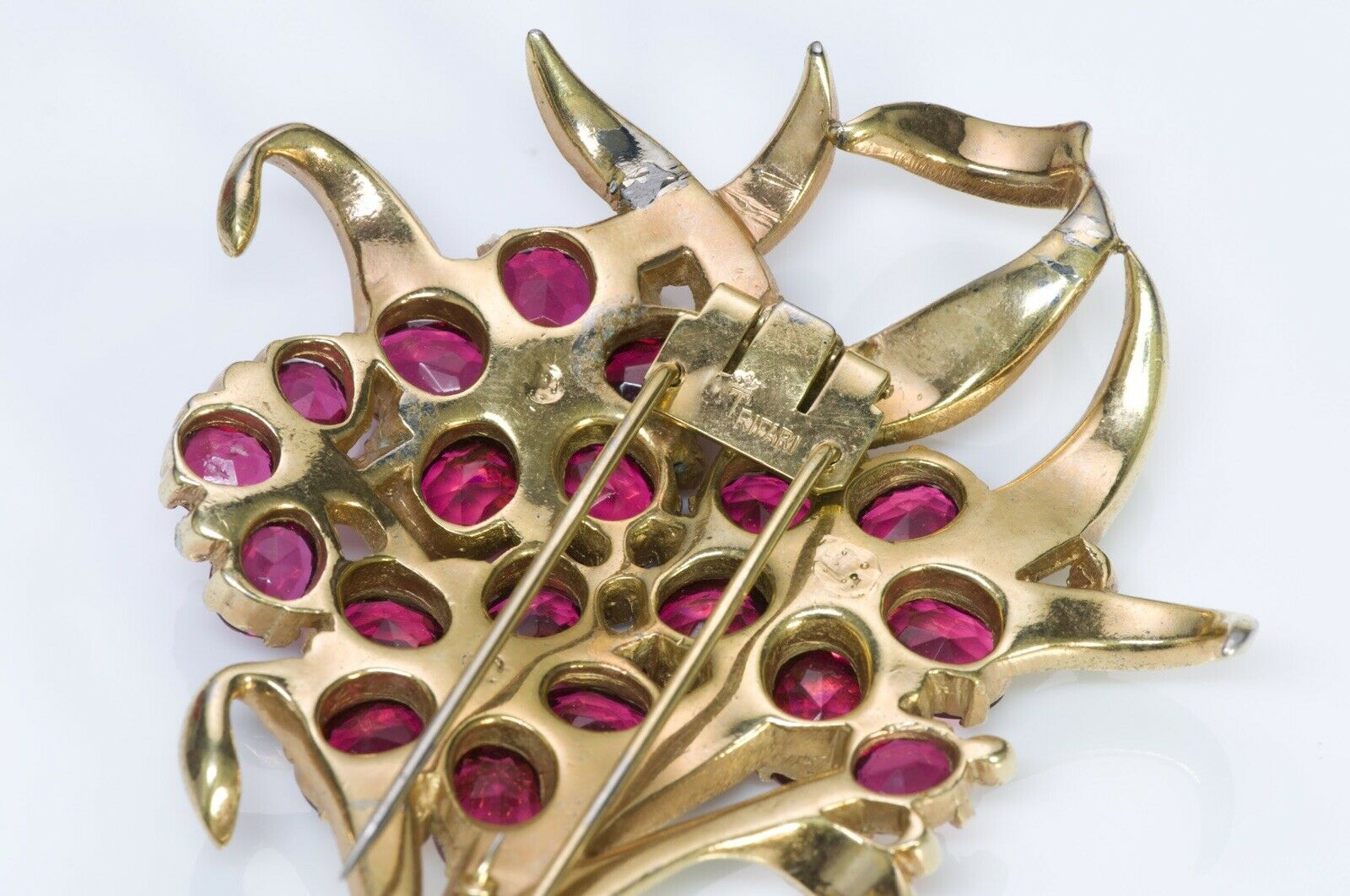 TRIFARI 1940’s Alfred Philippe Red Crystal Flower Pin Brooch