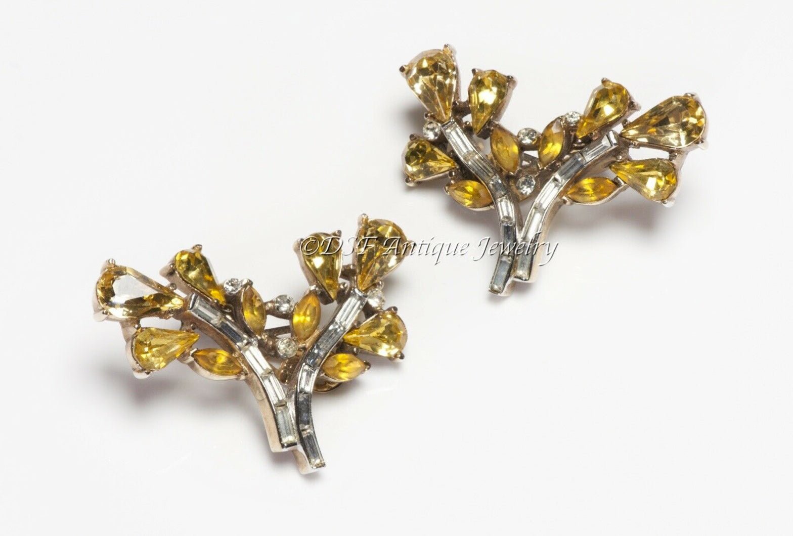 TRIFARI 1940’s Alfred Philippe Yellow Crystal Flower Earrings