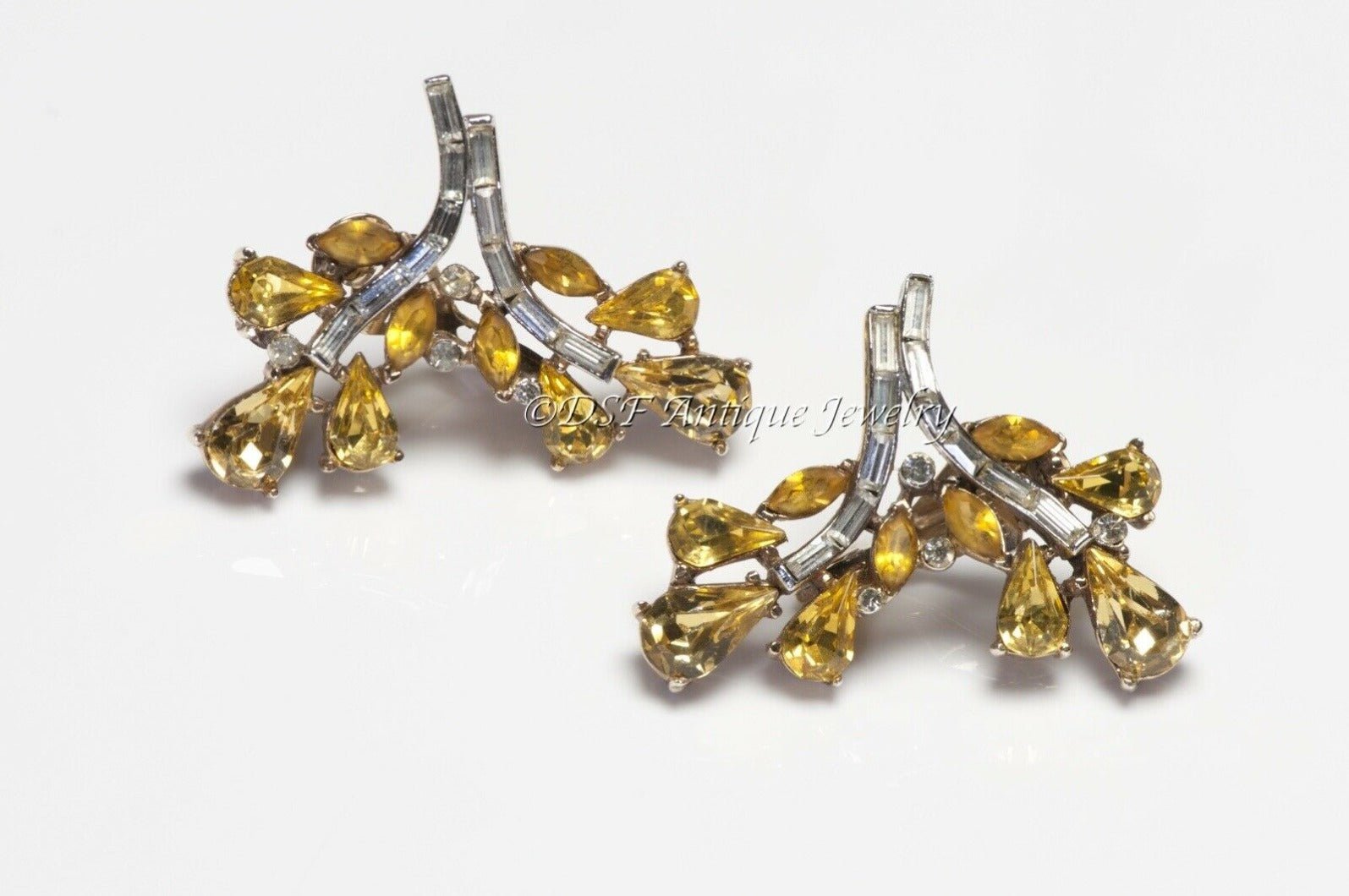 TRIFARI 1940’s Alfred Philippe Yellow Crystal Flower Earrings
