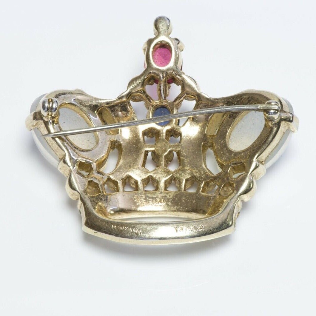 TRIFARI 1944 Alfred Philippe Sterling Glass Blue Pink Jelly Belly Crown Brooch