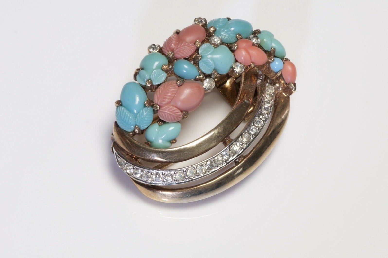 Trifari Alfred Philippe 1940’s Tutti Frutti Blue Orange Crystal Brooch