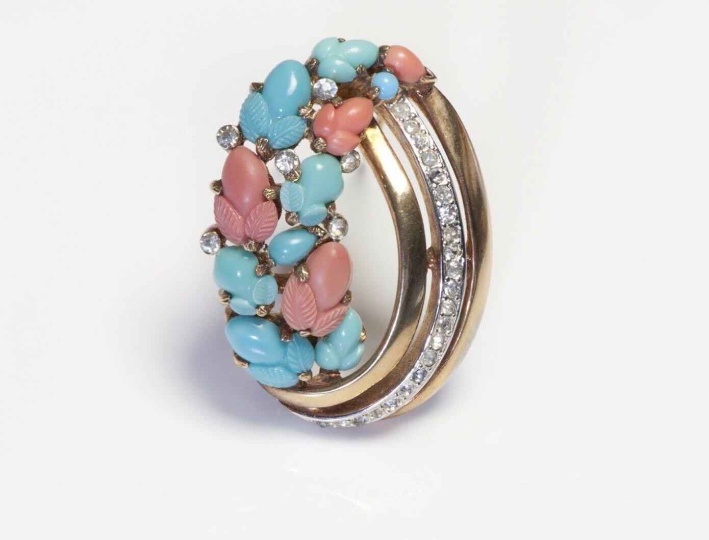 Trifari Alfred Philippe 1940’s Tutti Frutti Blue Orange Crystal Brooch