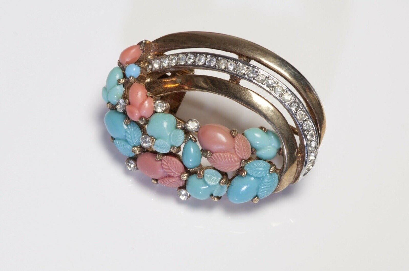 Trifari Alfred Philippe 1940’s Tutti Frutti Blue Orange Crystal Brooch