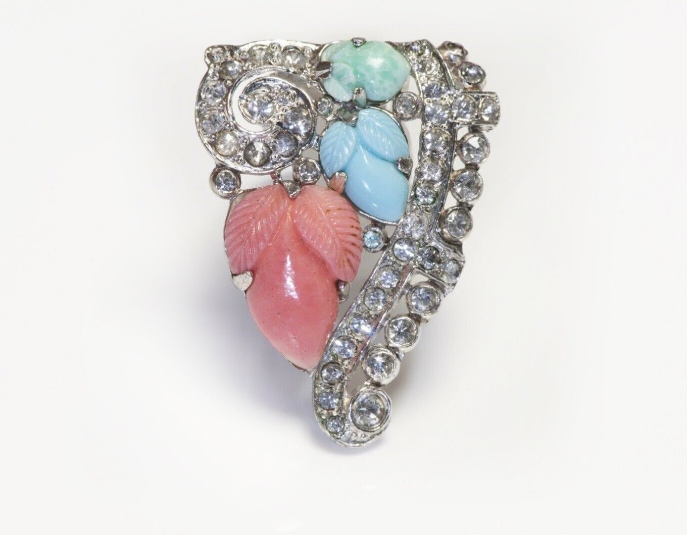 Trifari Alfred Philippe 1940’s Tutti Frutti Blue Orange Crystal Clip Brooch