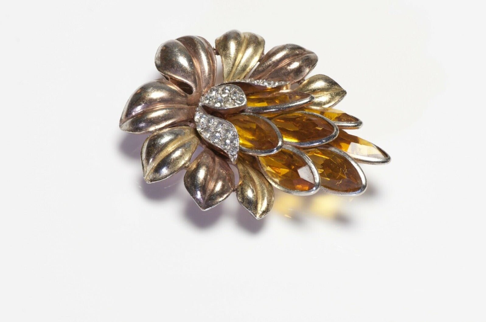 TRIFARI Alfred Philippe Gold Plated Yellow Crystal Flower Pin Brooch