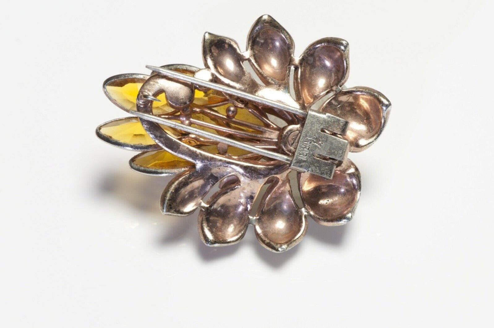 TRIFARI Alfred Philippe Gold Plated Yellow Crystal Flower Pin Brooch