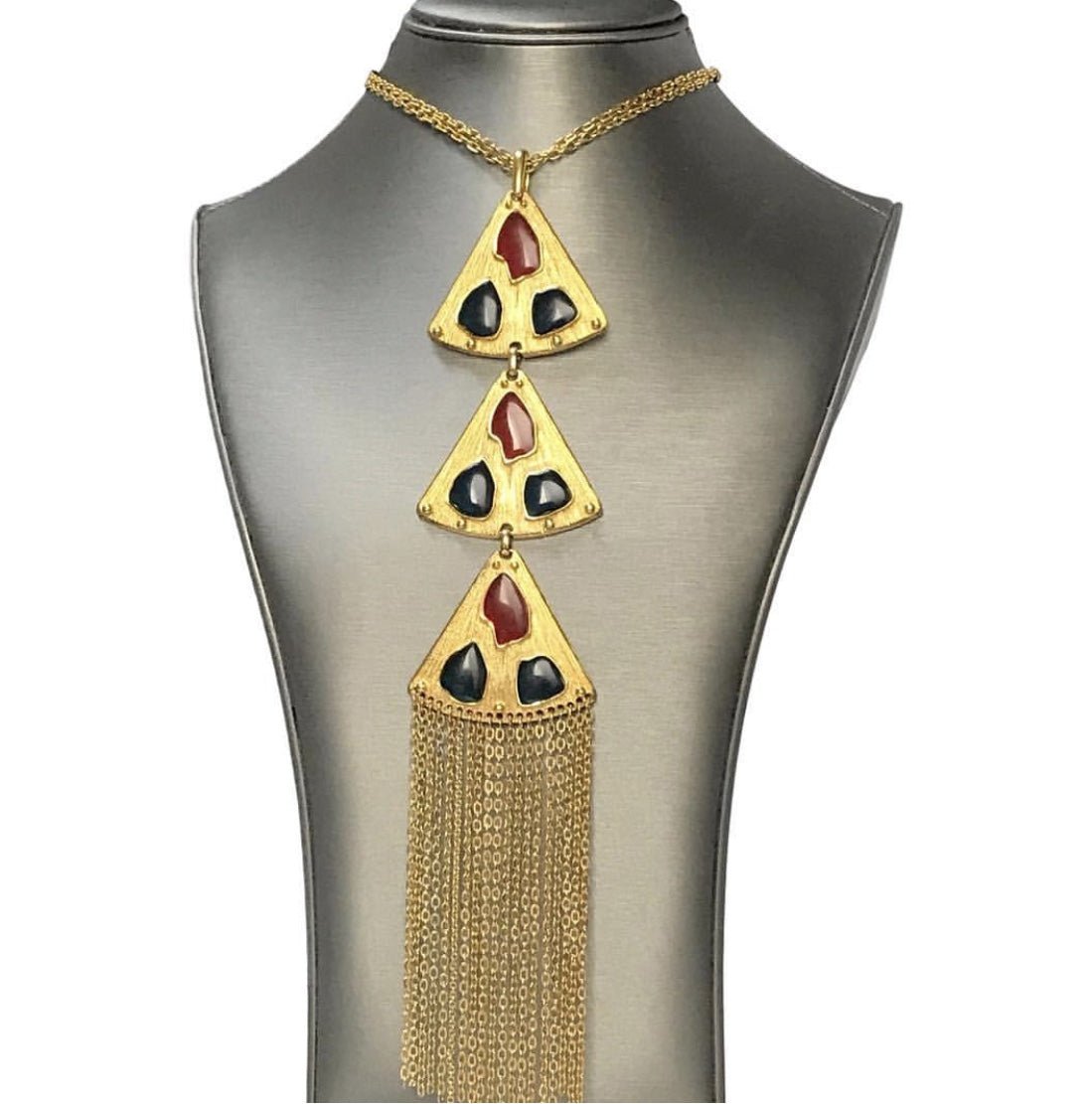 Trifari Gold Tone Glass Chain Necklace