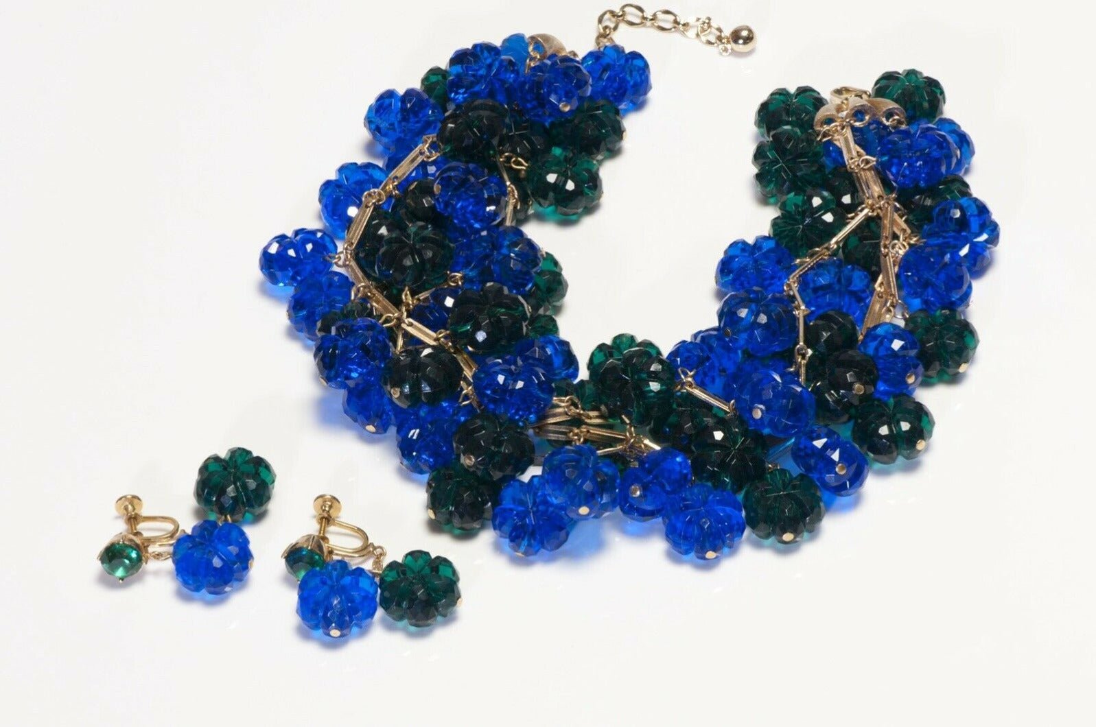 TRIFARI Green Blue Flower Resin Beads Necklace Earrings Set