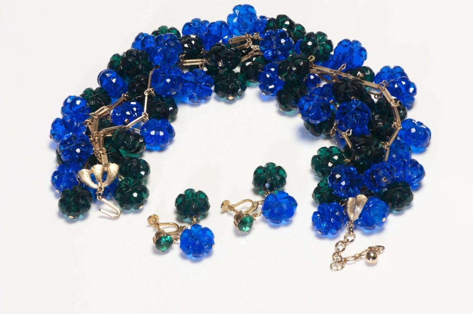 TRIFARI Green Blue Flower Resin Beads Necklace Earrings Set