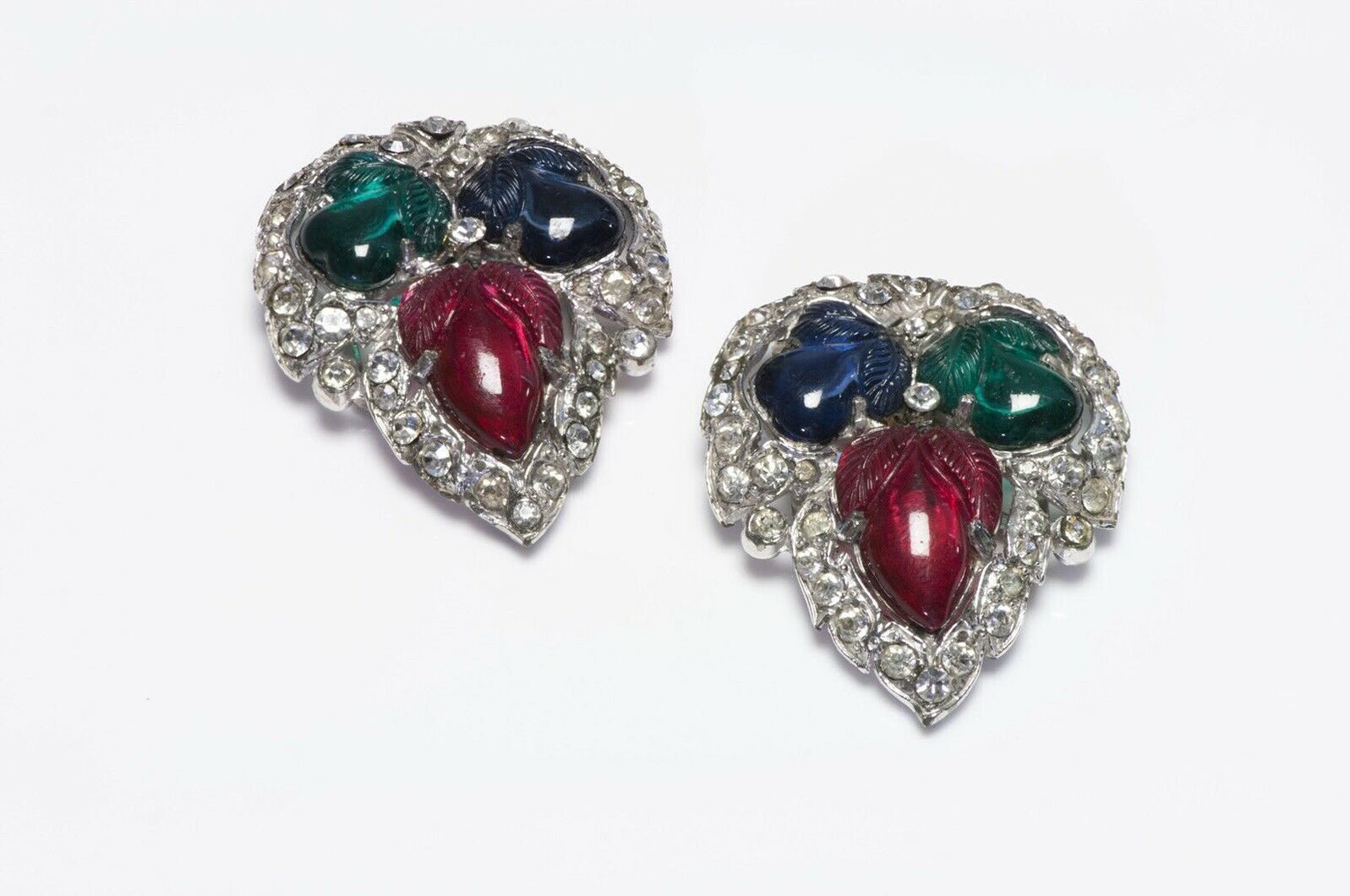 Trifari KTF 1930’s Alfred Philippe Tutti Frutti Leaf Clips Brooch