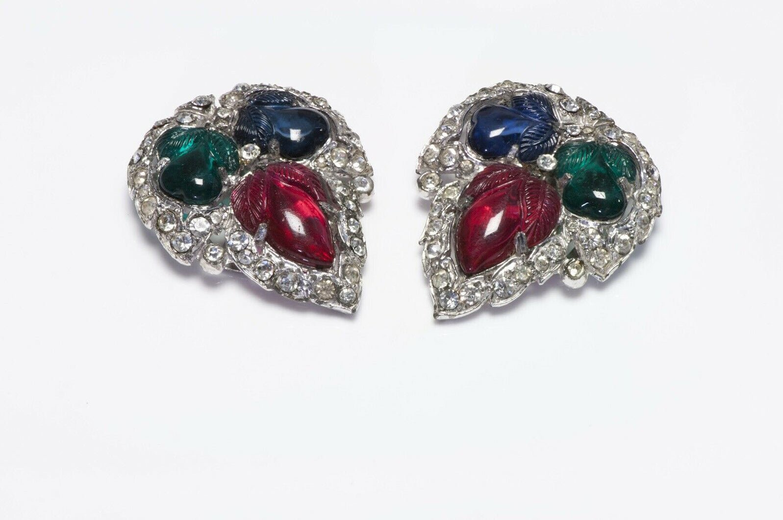 Trifari KTF 1930’s Alfred Philippe Tutti Frutti Leaf Clips Brooch