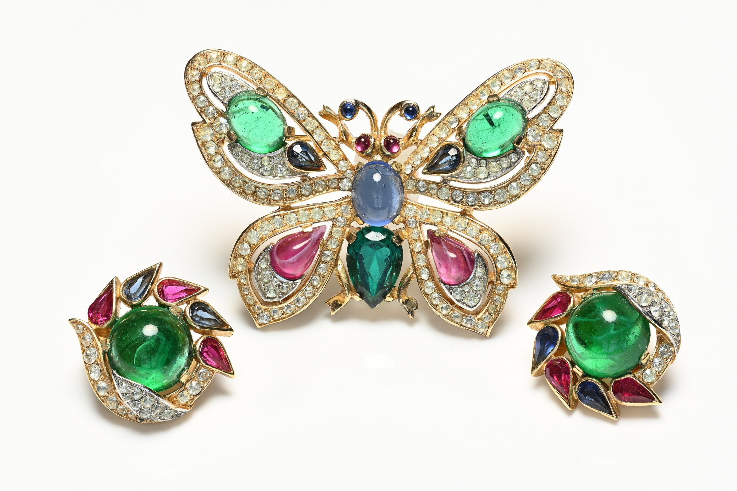 Vintage Trifari Jewels of India Butterfly Brooch Earrings Set