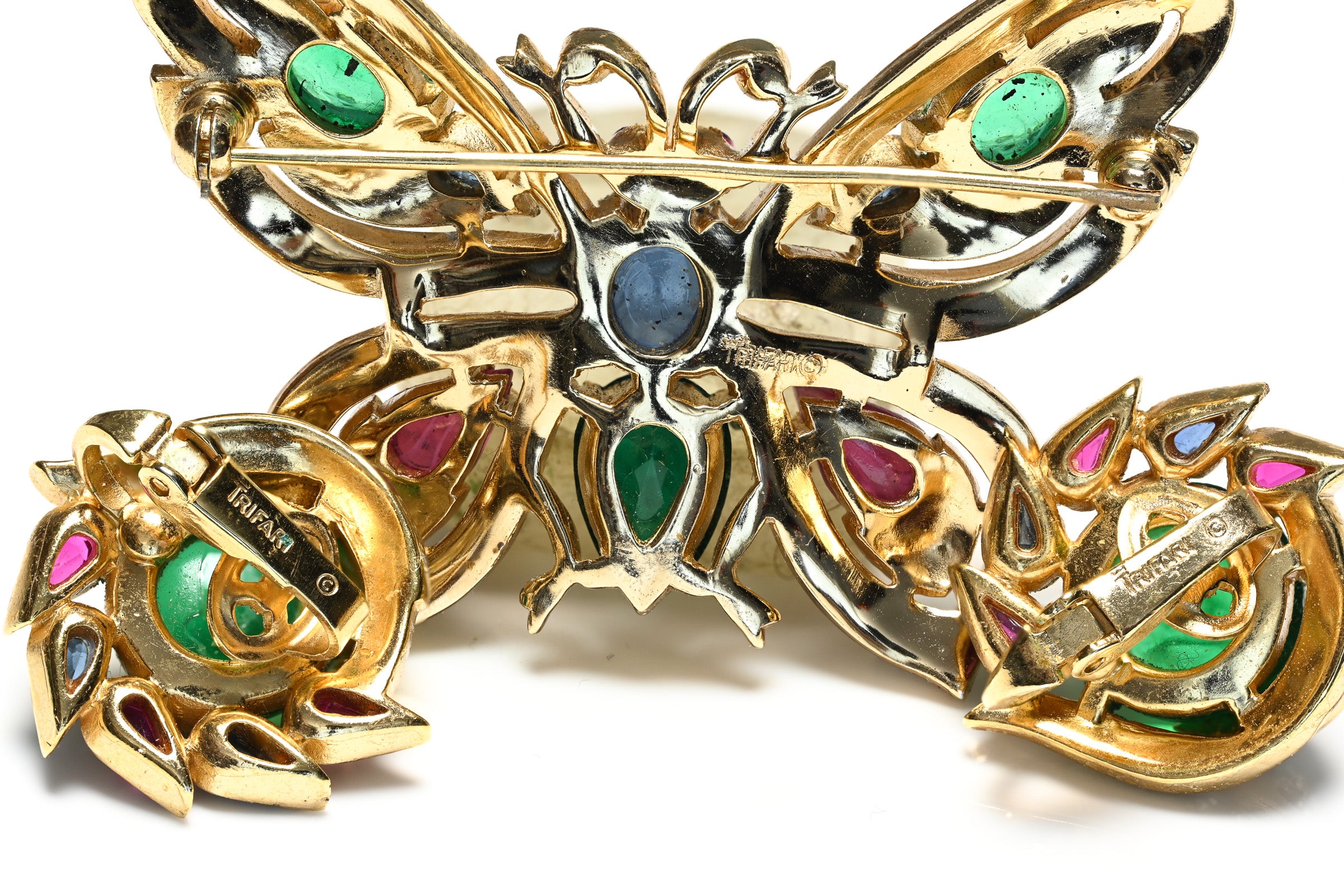 Vintage Trifari Jewels of India Butterfly Brooch Earrings Set 4