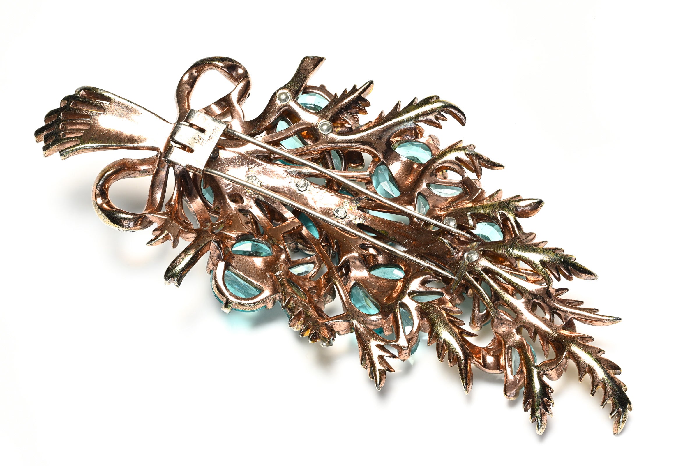 Vintage Trifari 1940's Alfred Philippe Blue Crystal Demilune Flower Brooch 4
