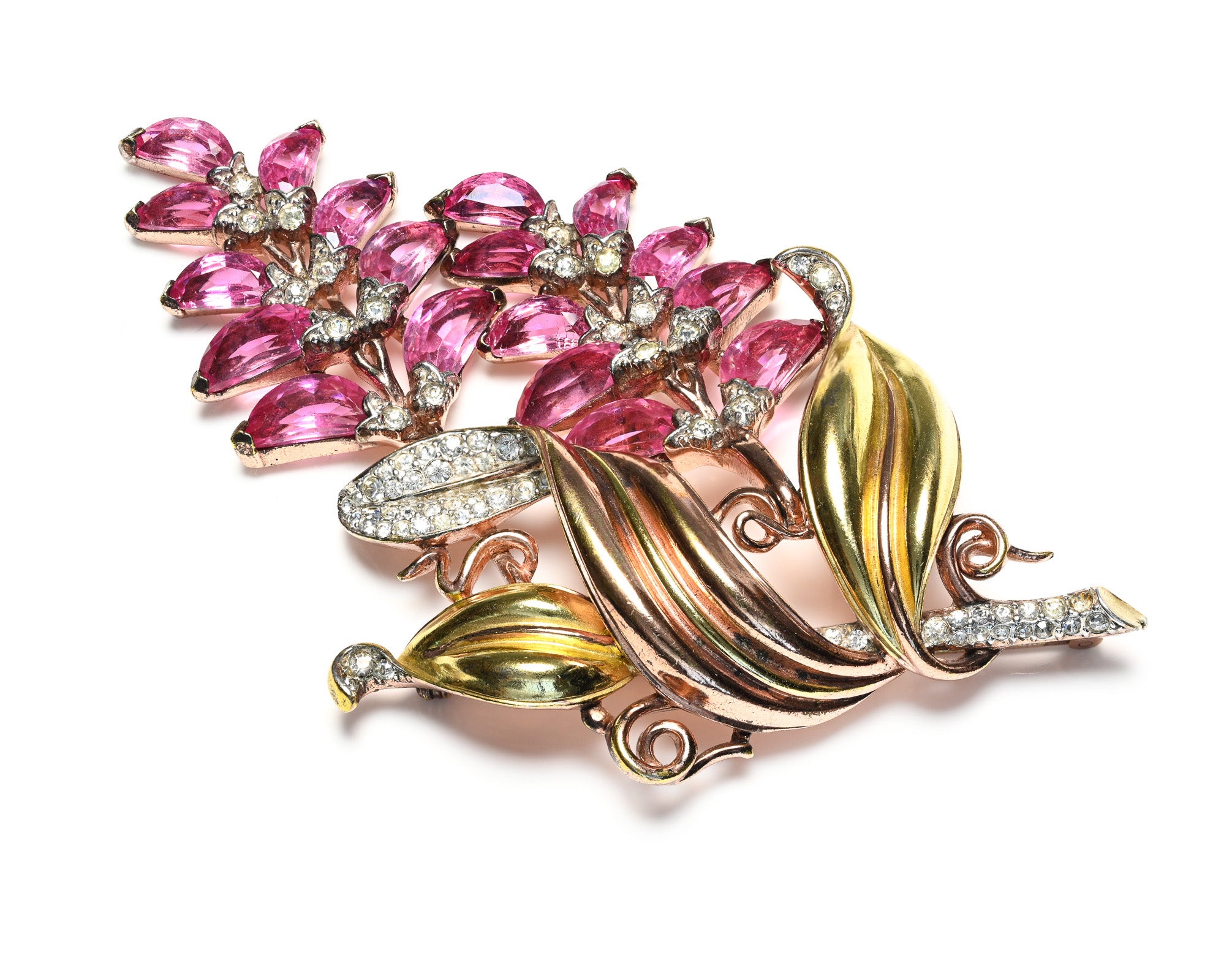 Trifari 1940's Alfred Philippe Pink Demi Lune Wisteria Brooch