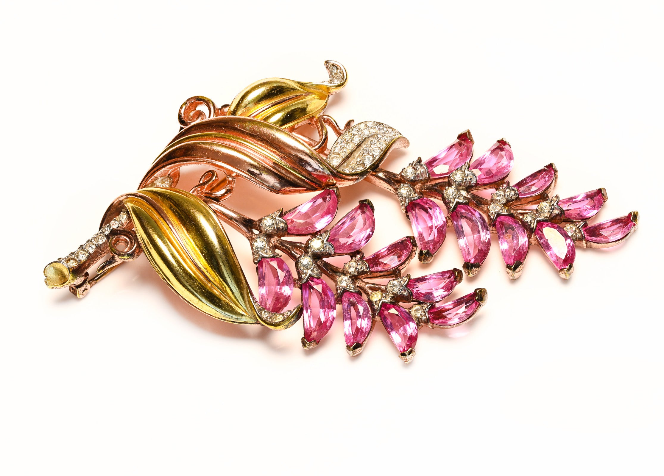 Trifari Alfred Philippe Pink Crystal Demi Lune Wisteria Brooch