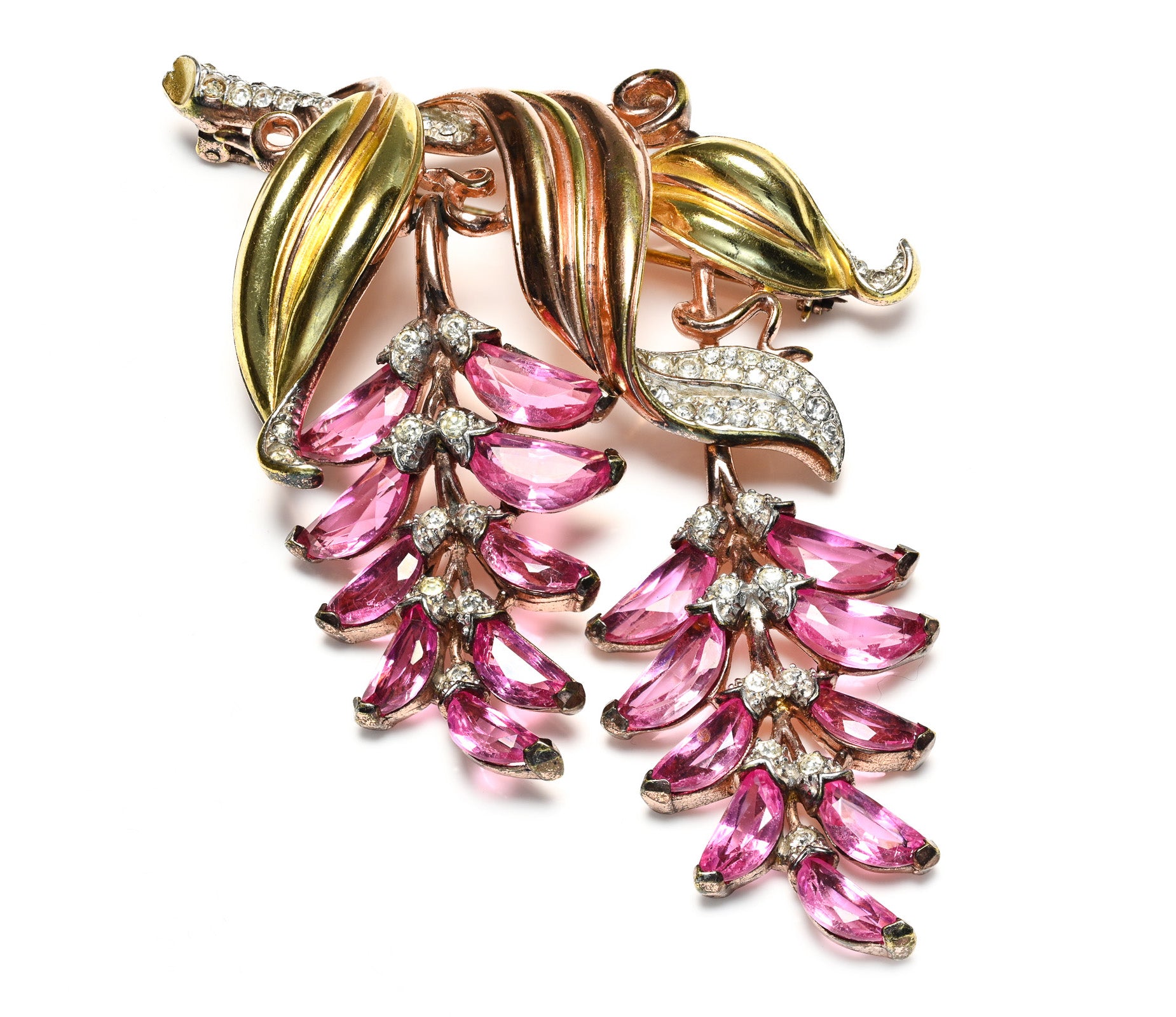 Trifari 1940's Alfred Philippe Pink Crystal Demilune Wisteria Brooch