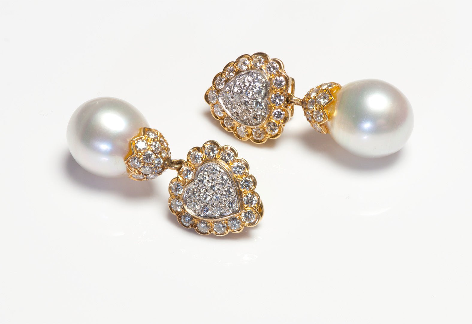 Trio 18K Gold Pearl Diamond Heart Shaped Earrings