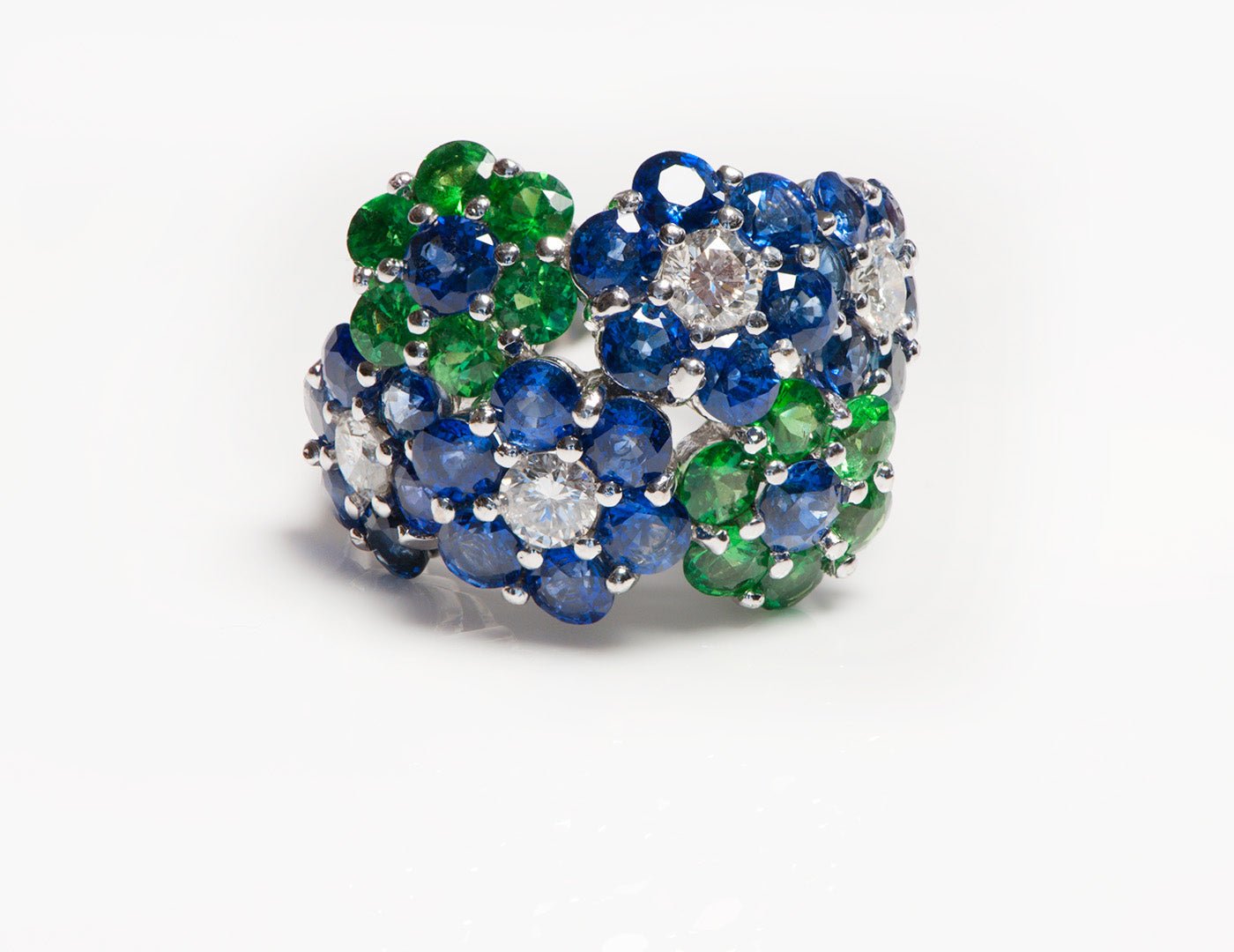 Tsavorite Sapphire Diamond 18K Gold Ring