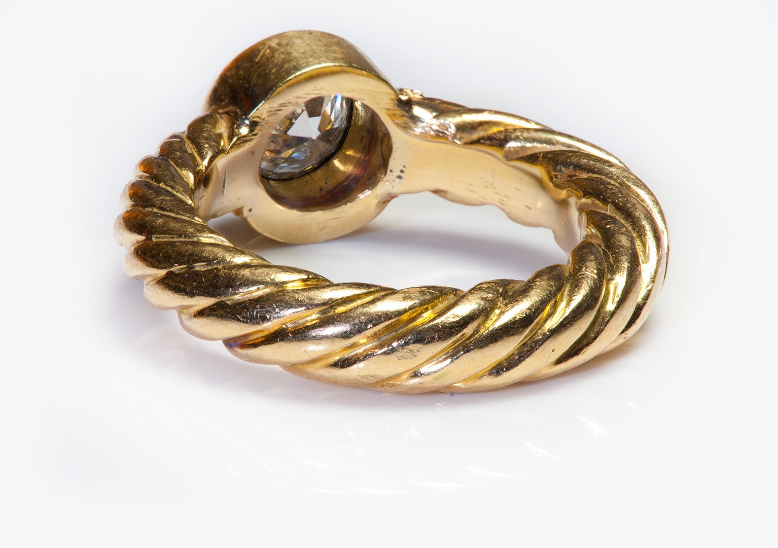 Twisted Rope 18K Yellow Gold Old Mine Cut Diamond Ring