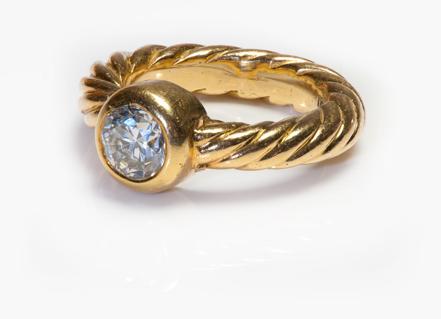 Twisted Rope 18K Yellow Gold Old Mine Cut Diamond Ring