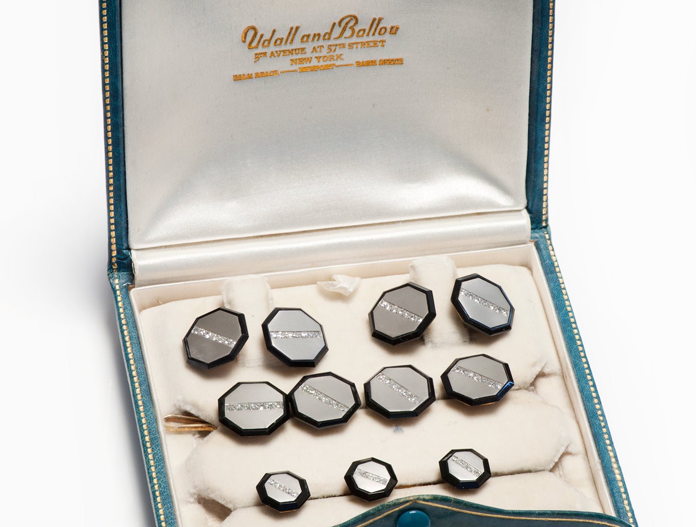 Udall & Ballou Platinum Gold Diamond Onyx Cufflink 9 Piece Full Stud Set