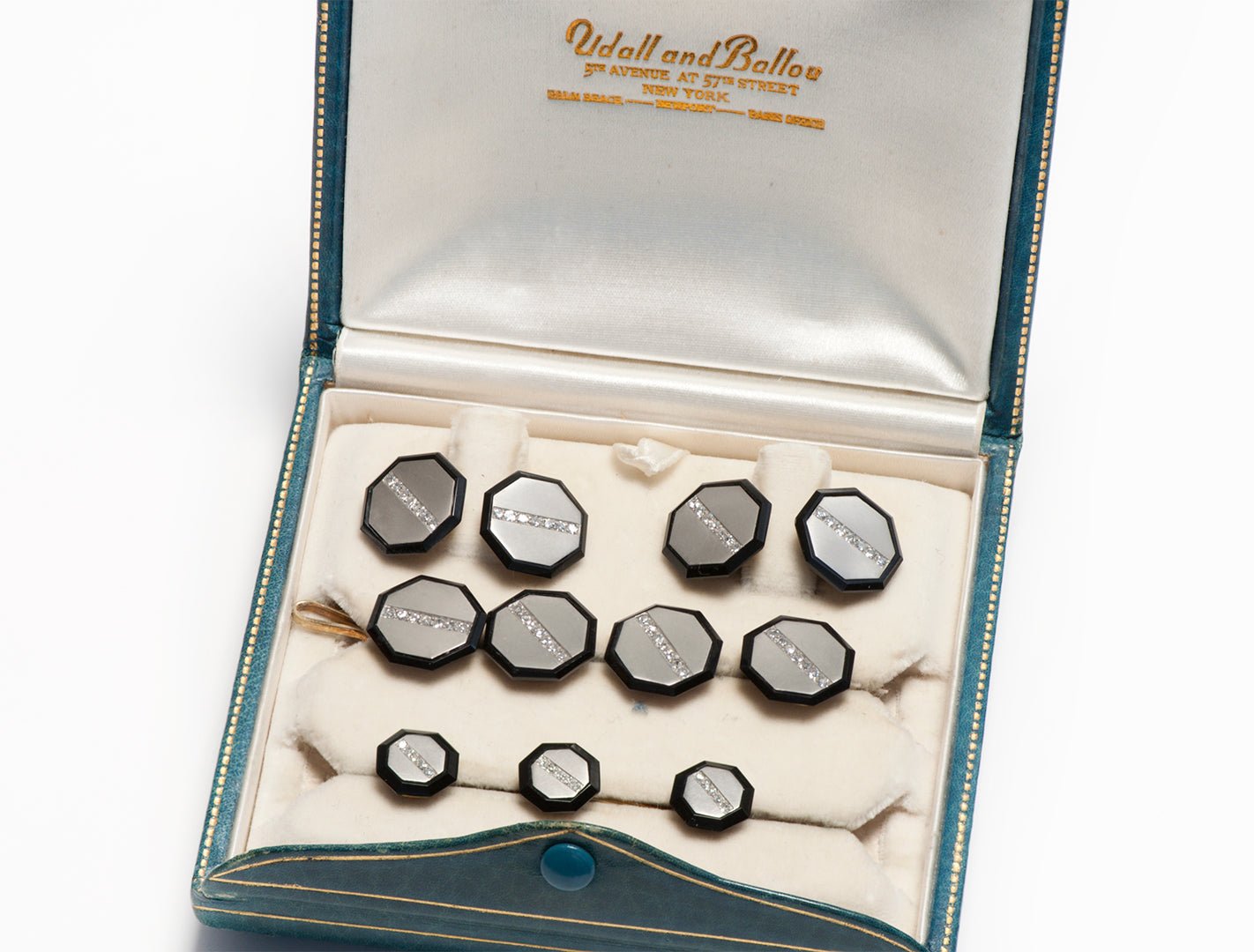 Udall & Ballou Platinum Gold Diamond Onyx Cufflink 9 Piece Full Stud Set