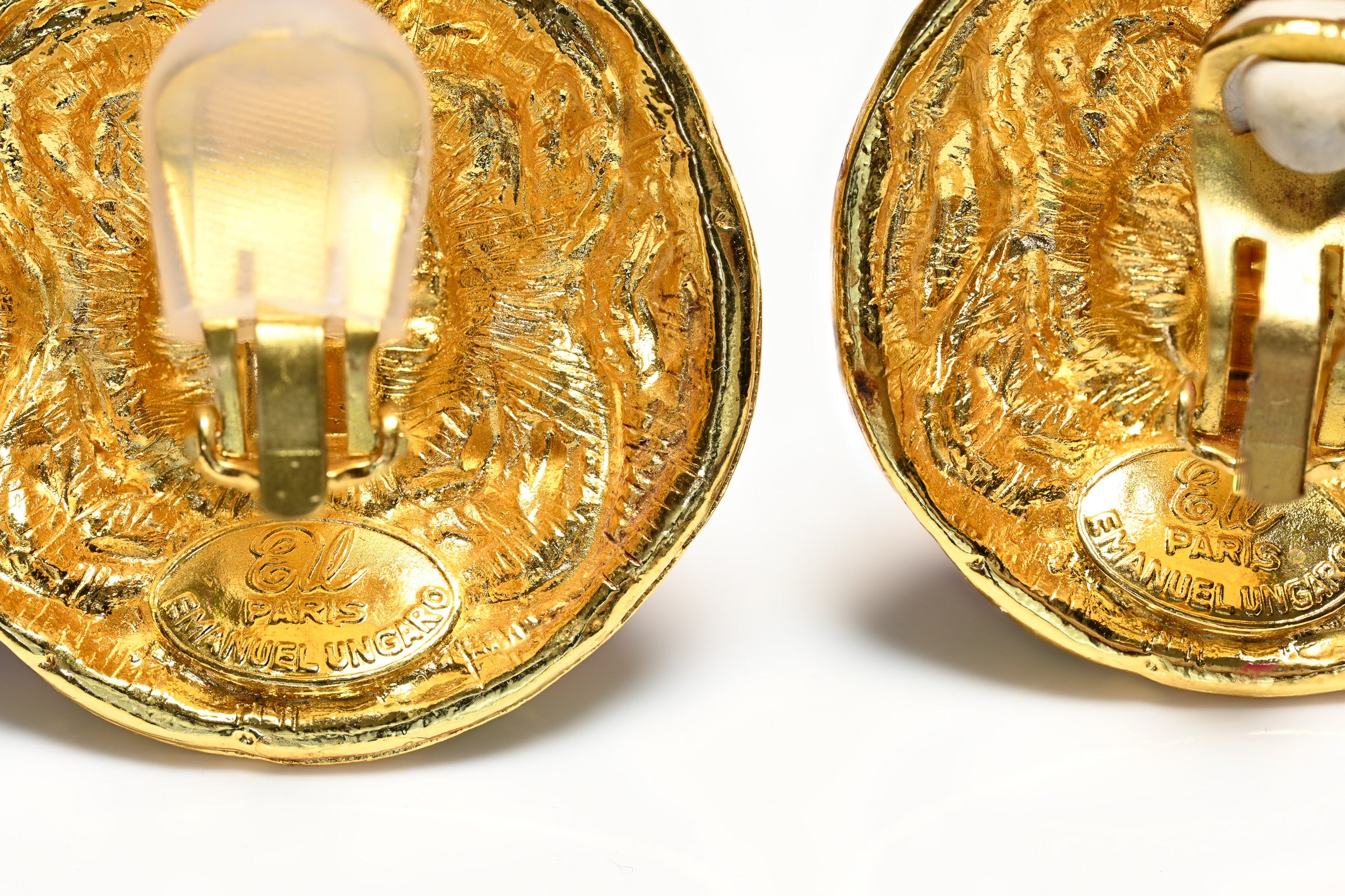 Emanuel Ungaro Paris Large Purple Green Enamel Cross Earrings