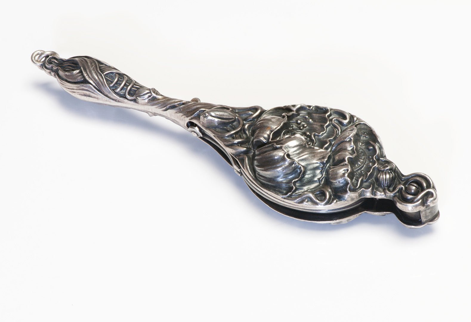 Unger Brothers Art Nouveau High Relief Silver Floral Lorgnette