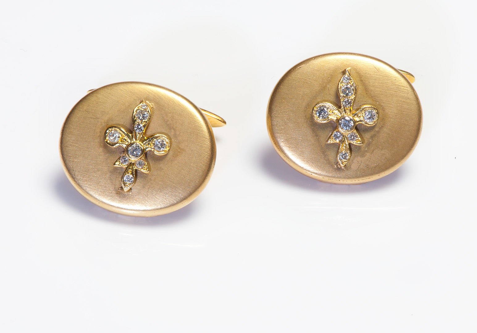 Unusual Gold Diamond Fleur de Lis Locket Cufflinks